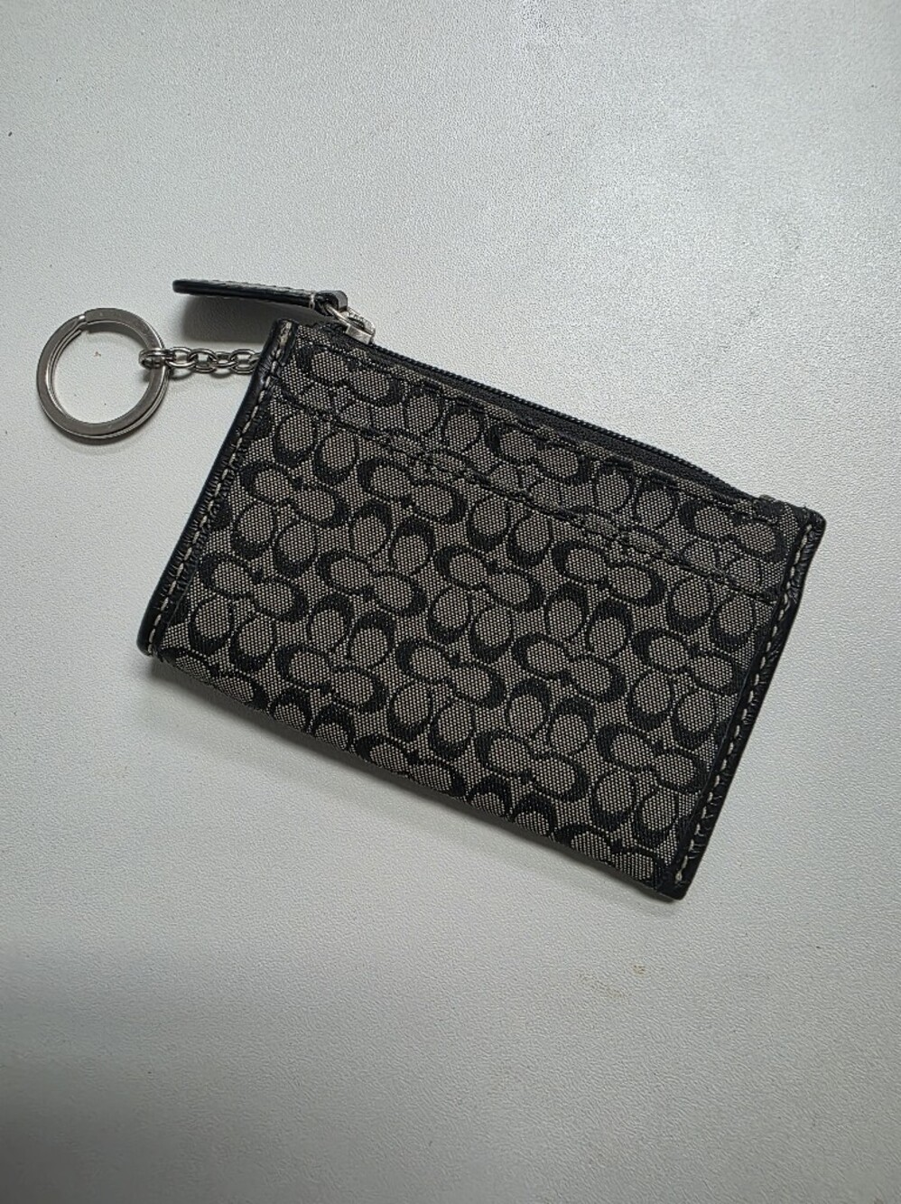 Coach Black Patterned Key Card Wallet with Keyring